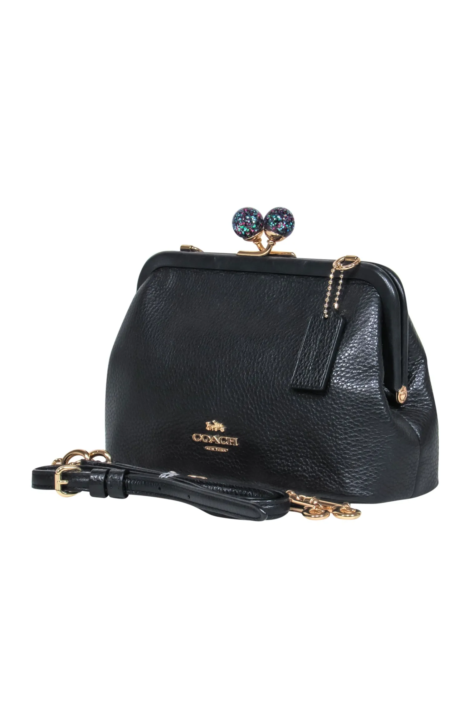 Coach - Black Coin Purse-Style Crossbody Bag w/ Glitter Snap
