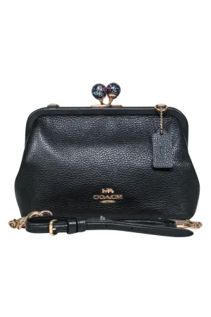 Coach - Black Coin Purse-Style Crossbody Bag w/ Glitter Snap