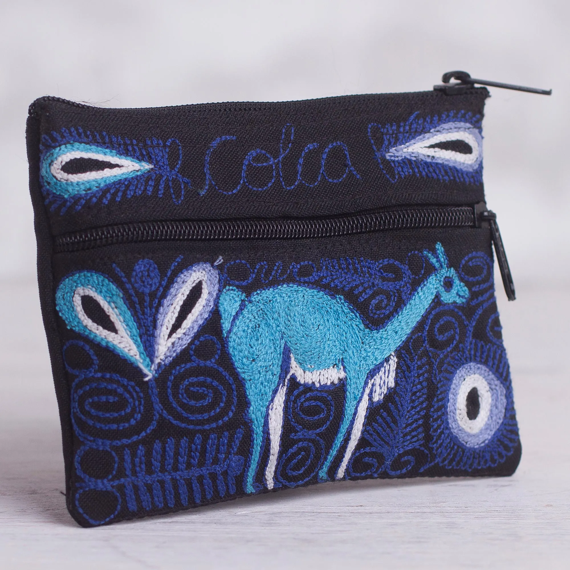 Deer-Themed Embroidered Coin Purse from Peru - Colca Deer | NOVICA