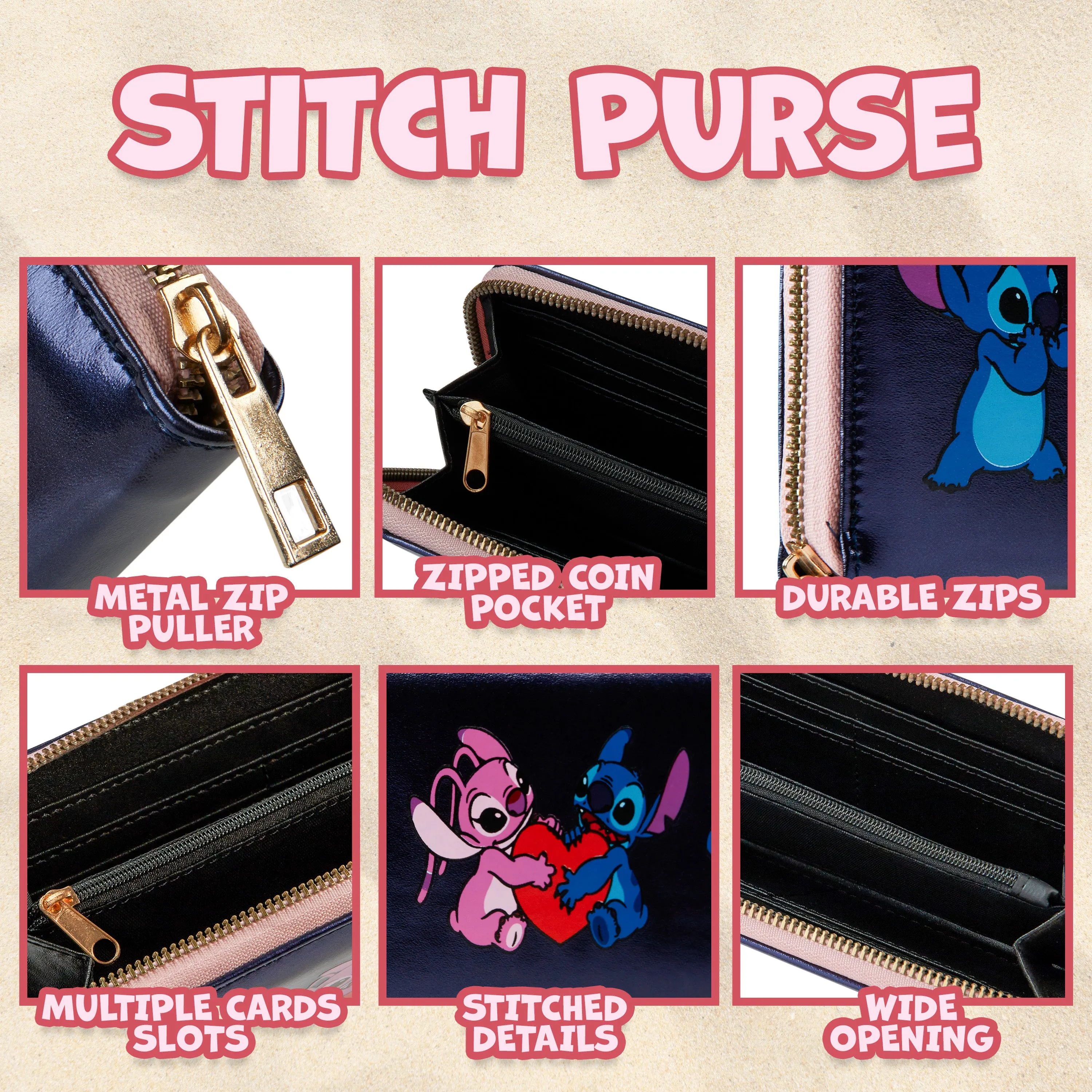 Disney Purses for Women, Stitch Coin Purse with Card Slots - Metallic Blue