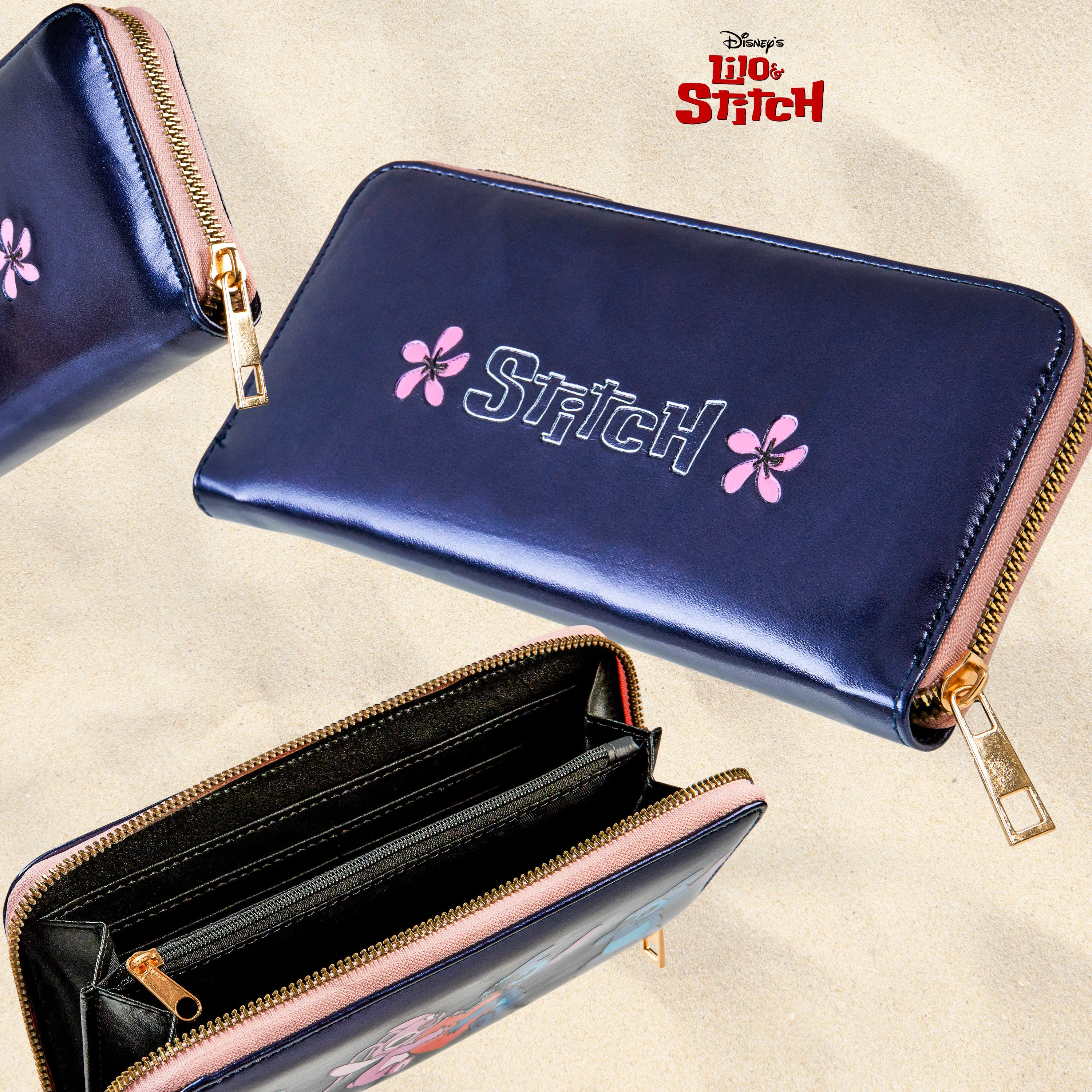 Disney Purses for Women, Stitch Coin Purse with Card Slots - Metallic Blue
