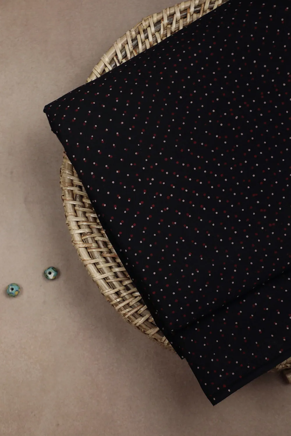 Dots on Black Ajrak Cotton Fabric