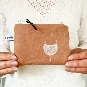 Embroidered Acorn Linen Purse