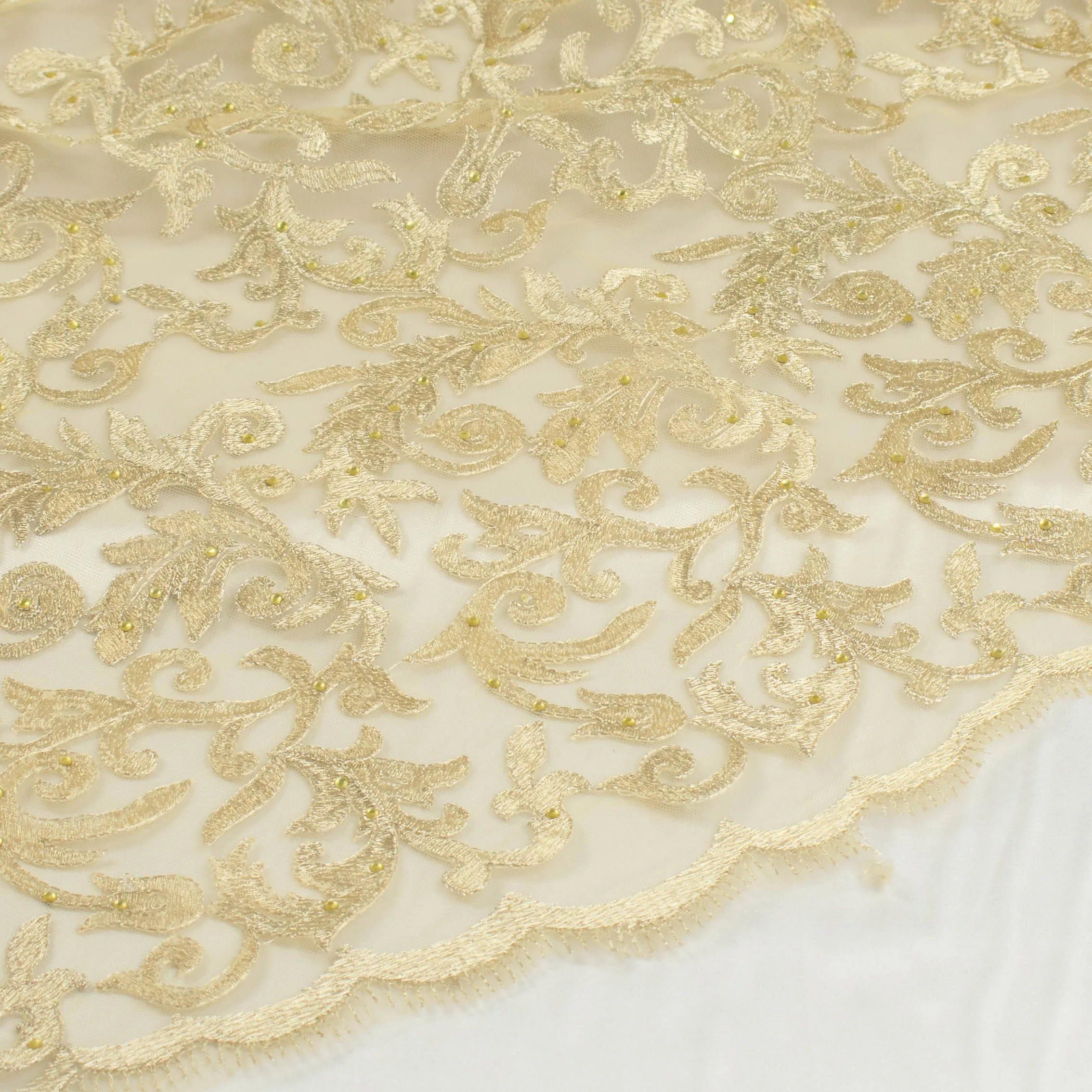 Embroidered Diamante Lace Design-2 Gold