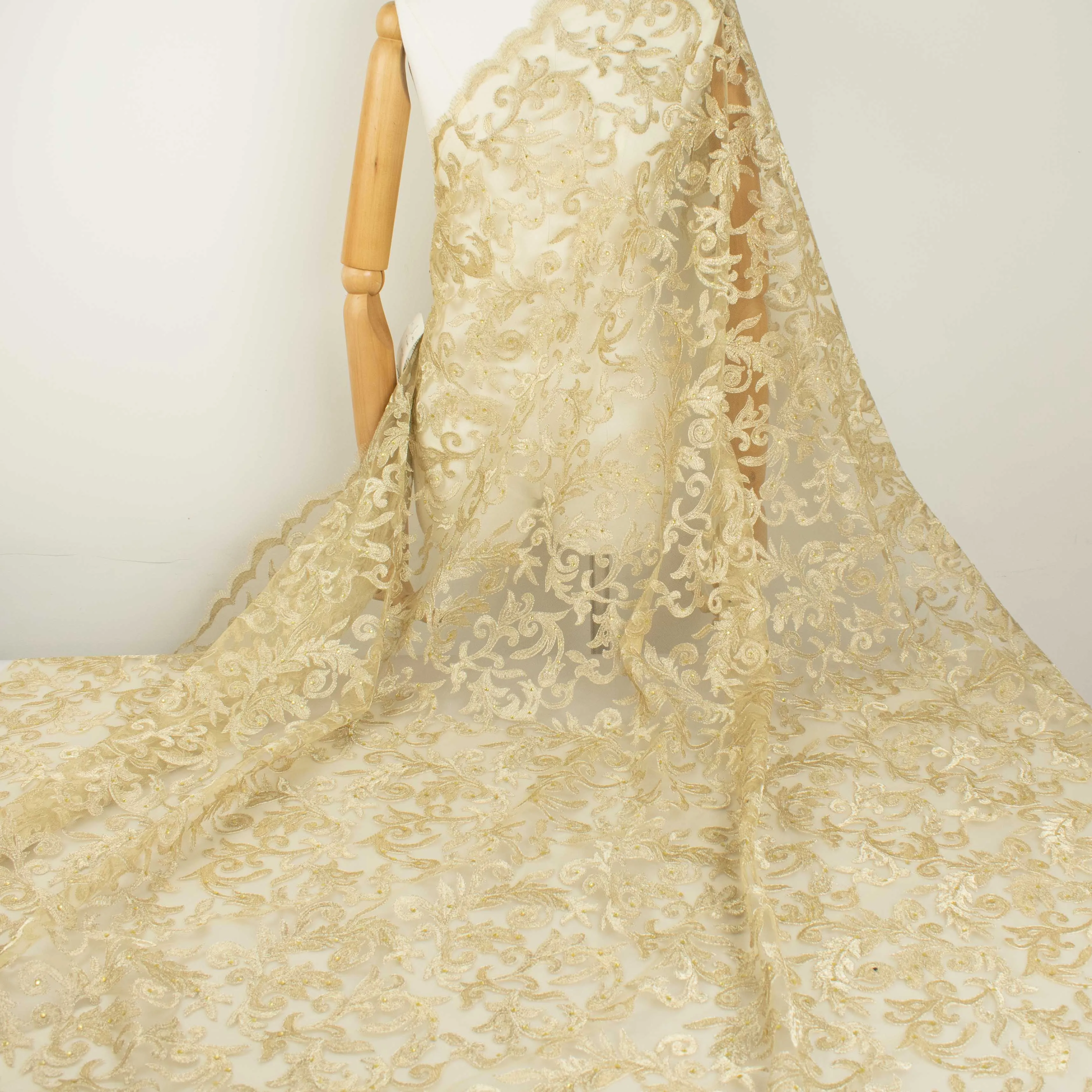 Embroidered Diamante Lace Design-2 Gold