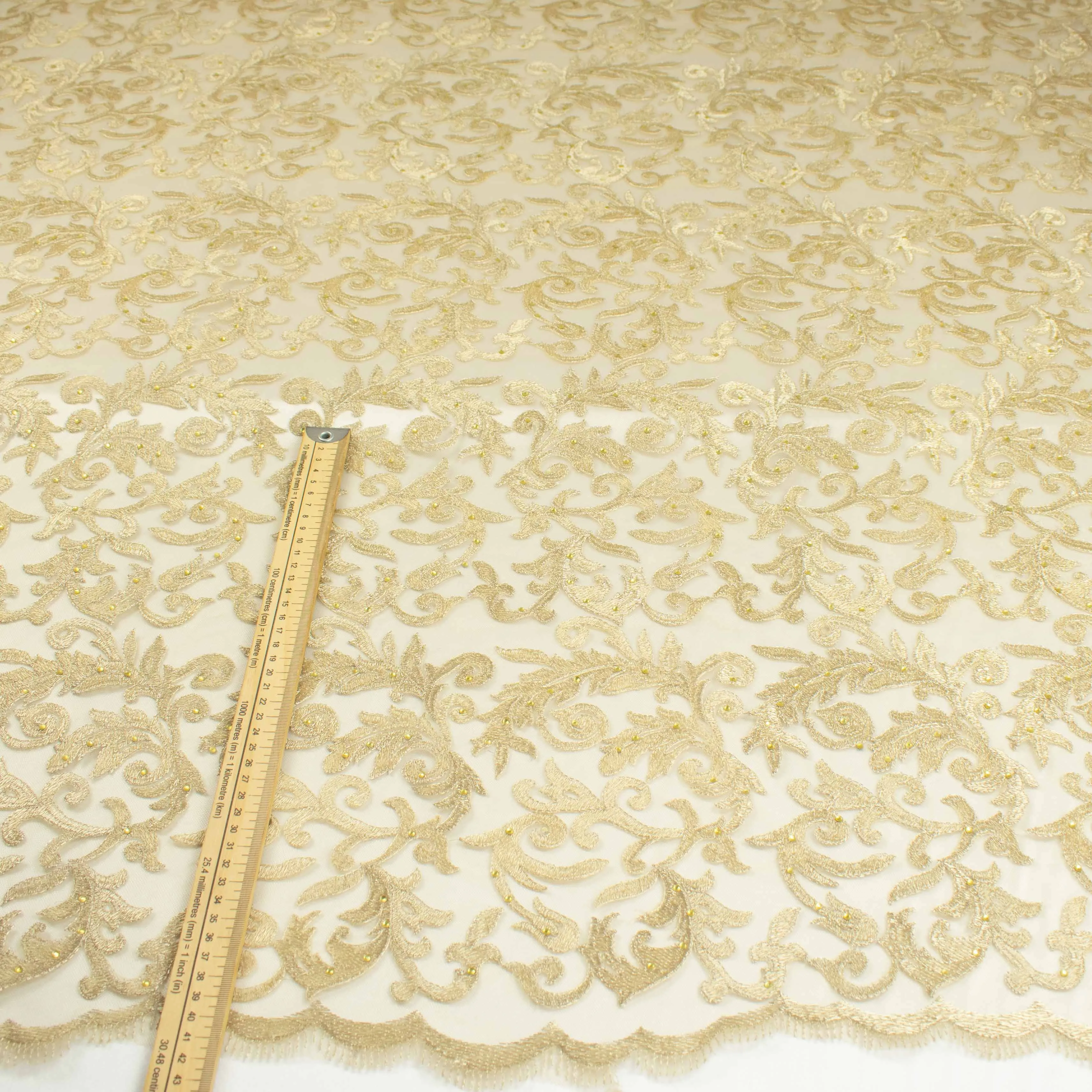 Embroidered Diamante Lace Design-2 Gold