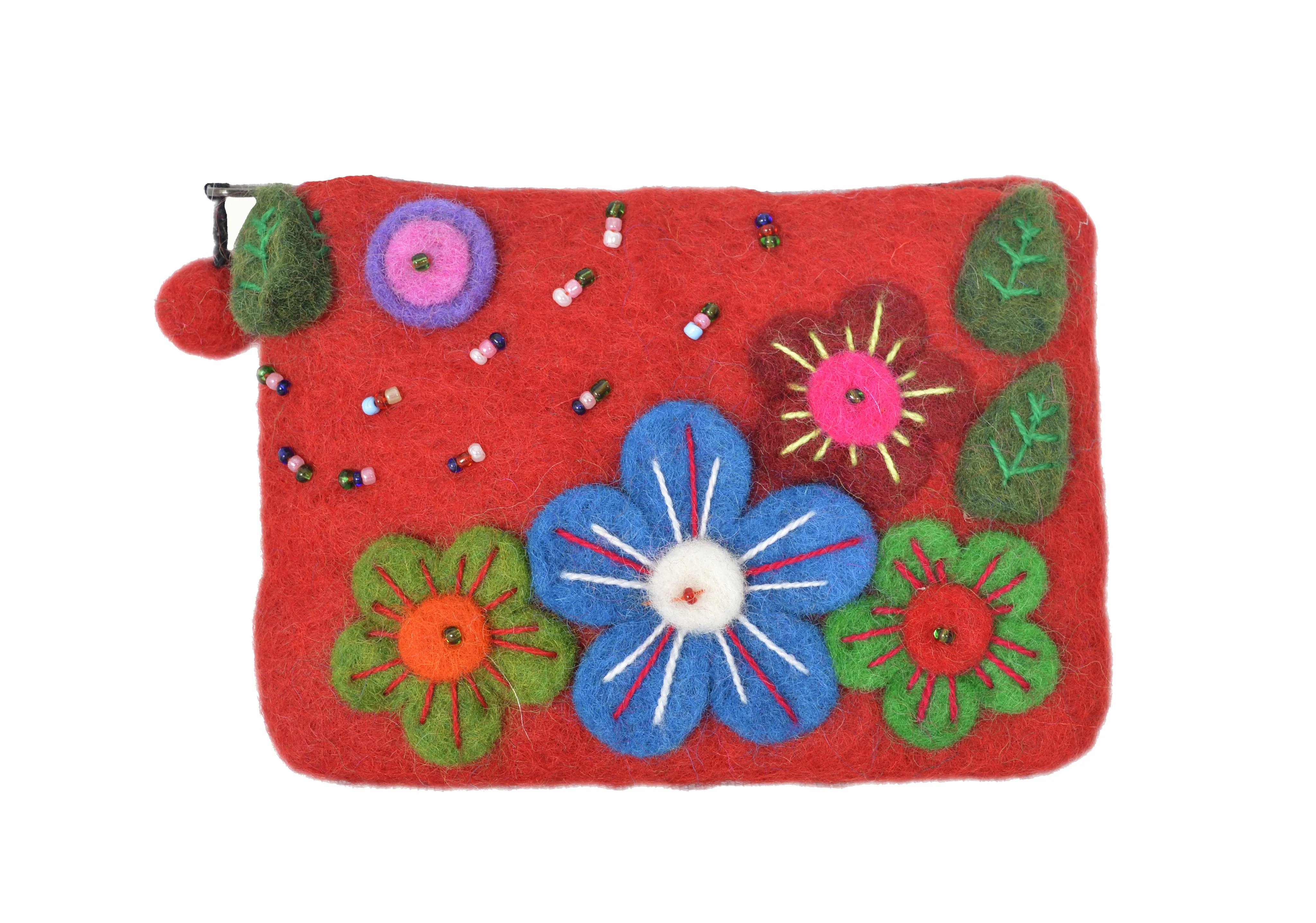 Felt Red With Flower & Leaves Attached Coin Purse.
