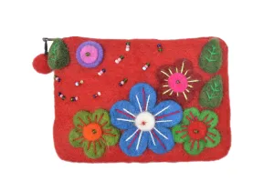 Felt Red With Flower & Leaves Attached Coin Purse.