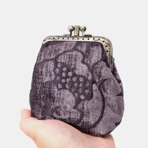 Floral Brocade Purple Double Kiss Clasp Coin Purse