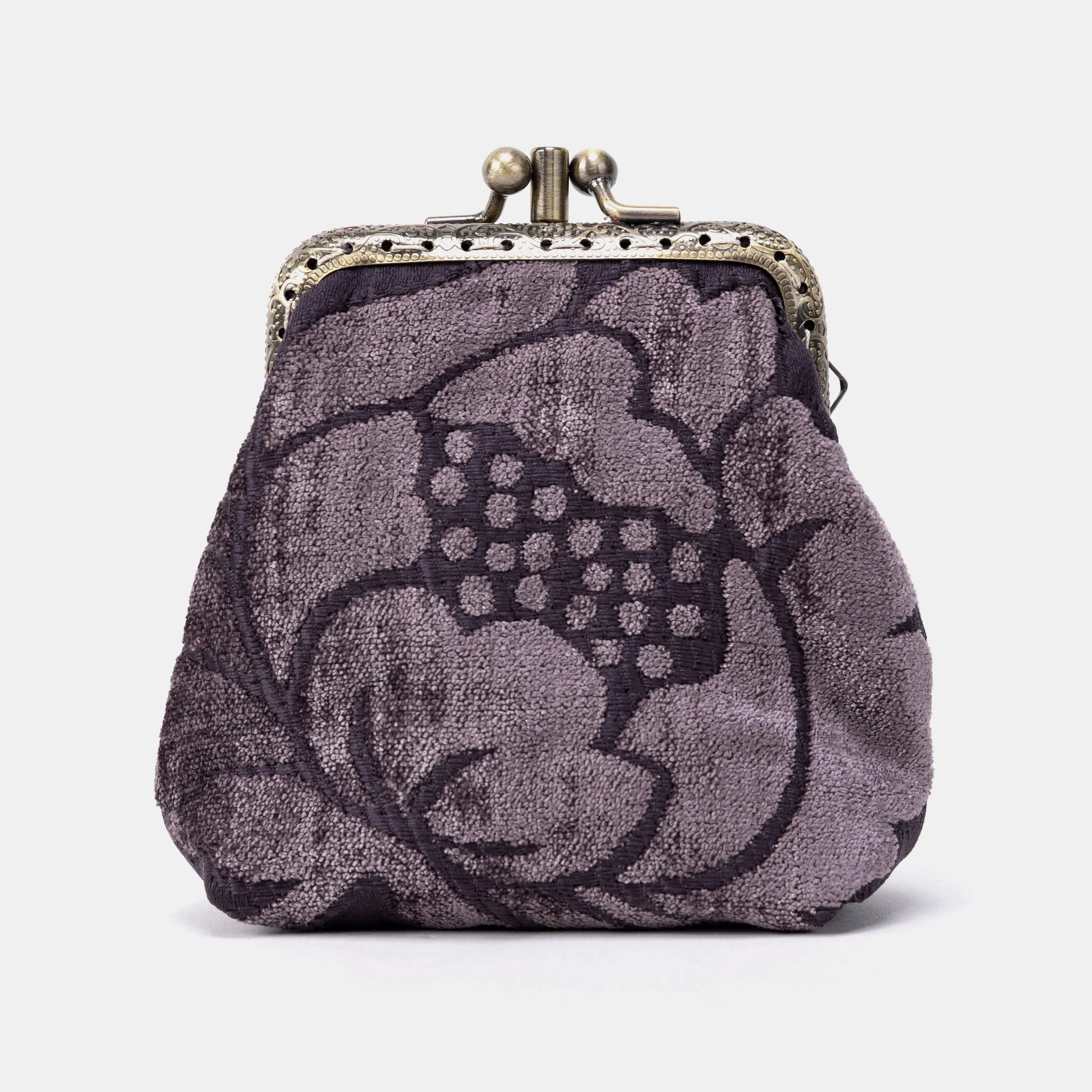 Floral Brocade Purple Double Kiss Clasp Coin Purse