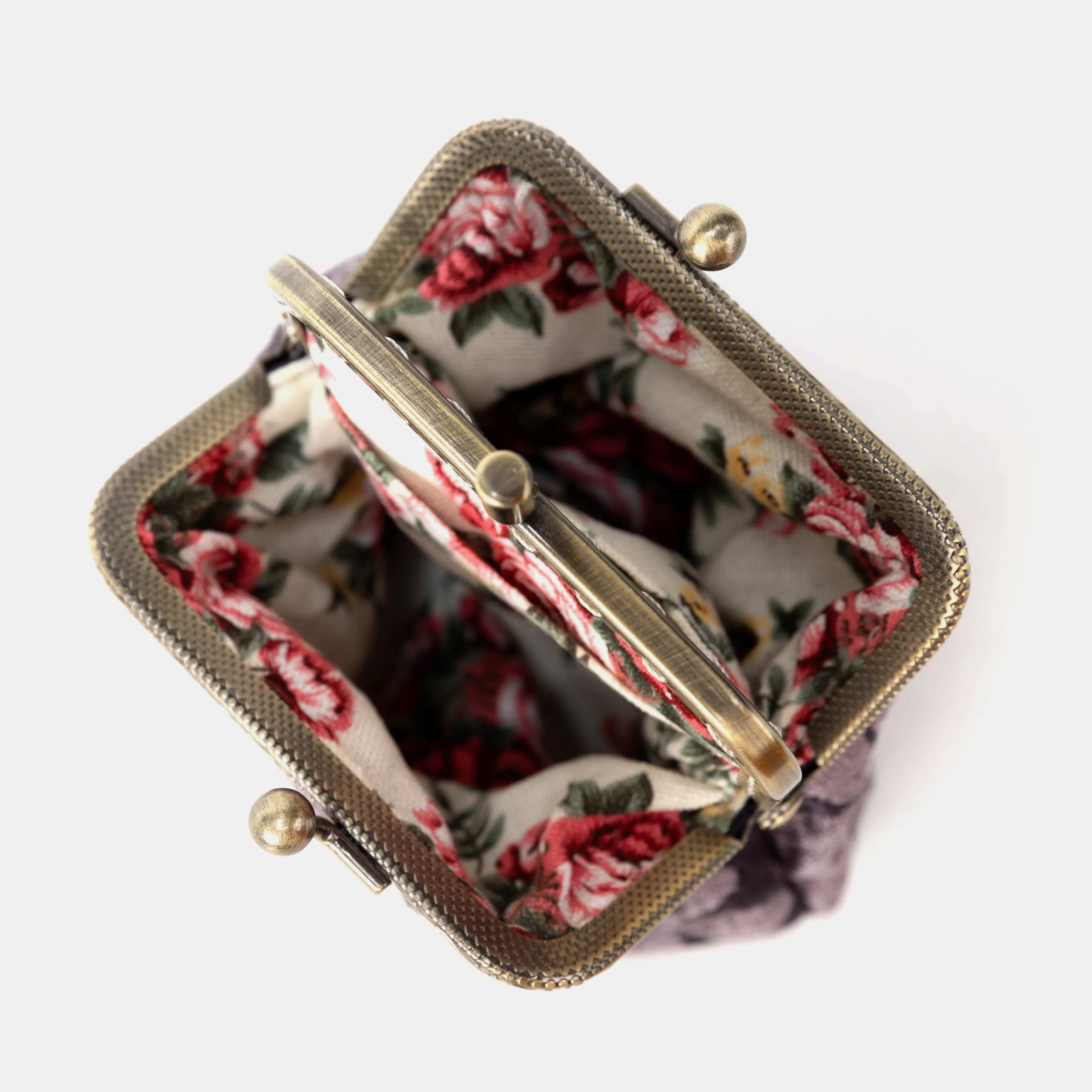 Floral Brocade Purple Double Kiss Clasp Coin Purse