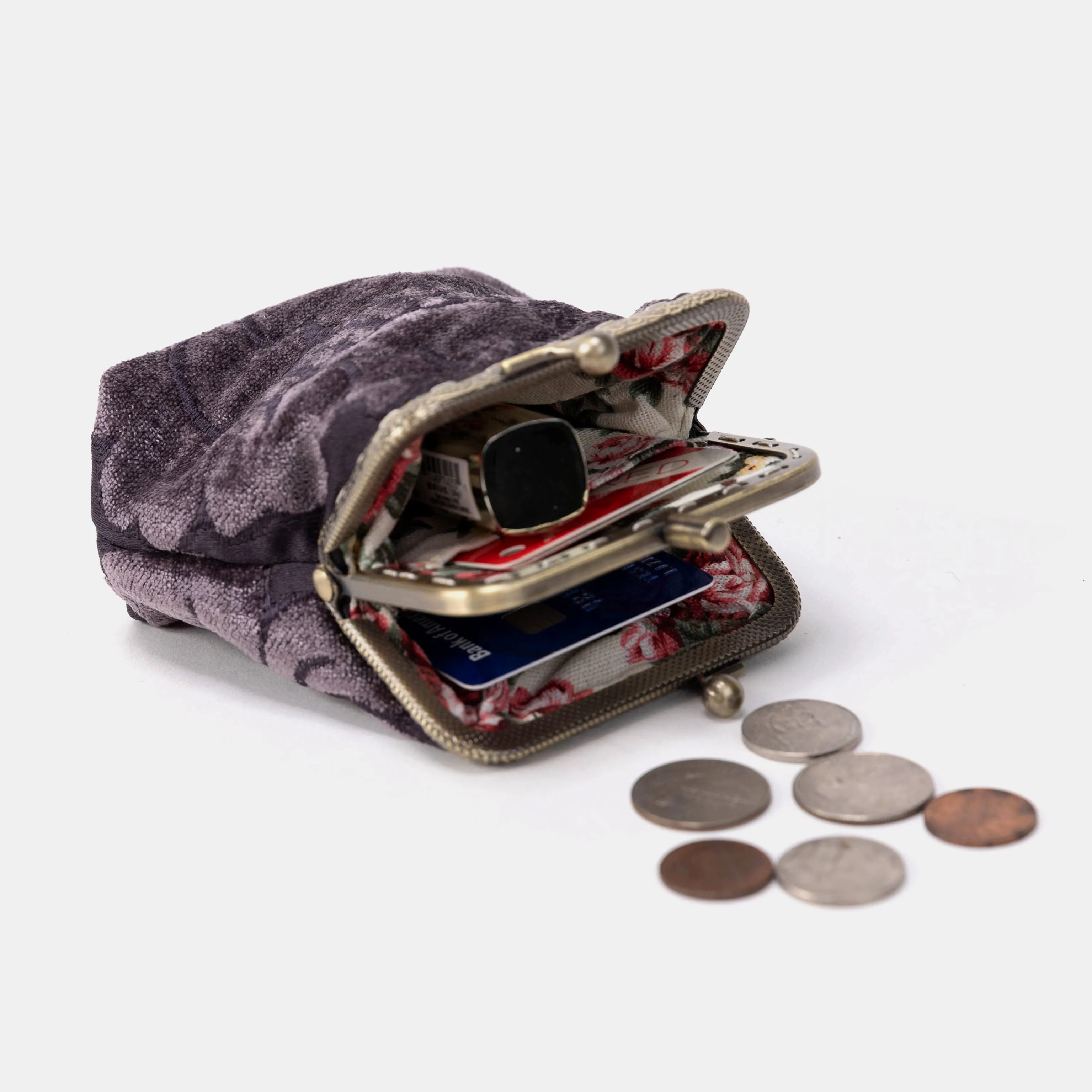 Floral Brocade Purple Double Kiss Clasp Coin Purse