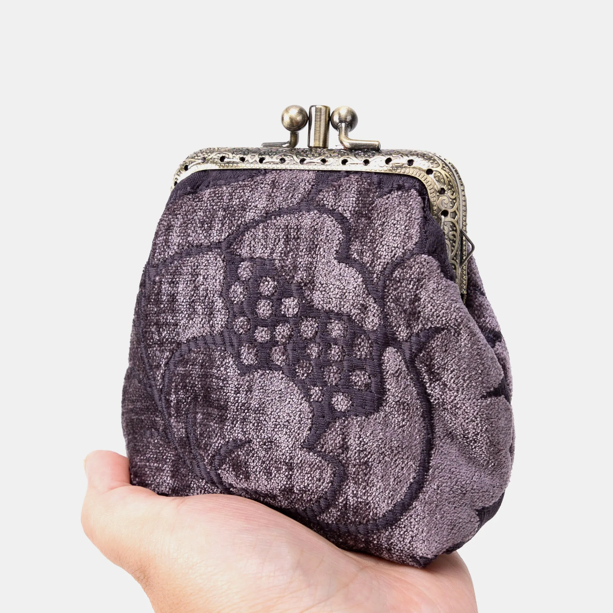 Floral Brocade Purple Double Kiss Clasp Coin Purse