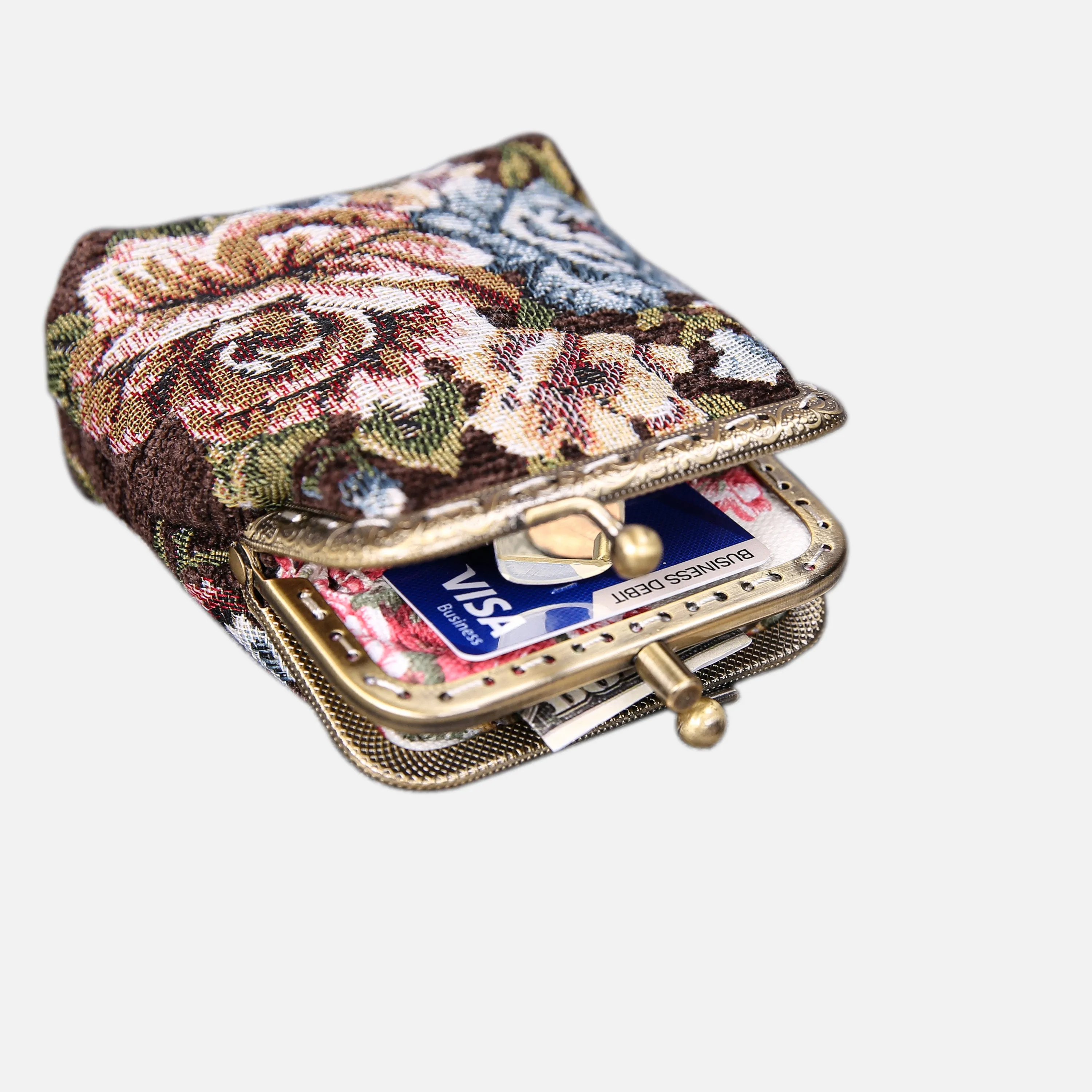 Floral Brown Double Kiss Clasp Coin Purse