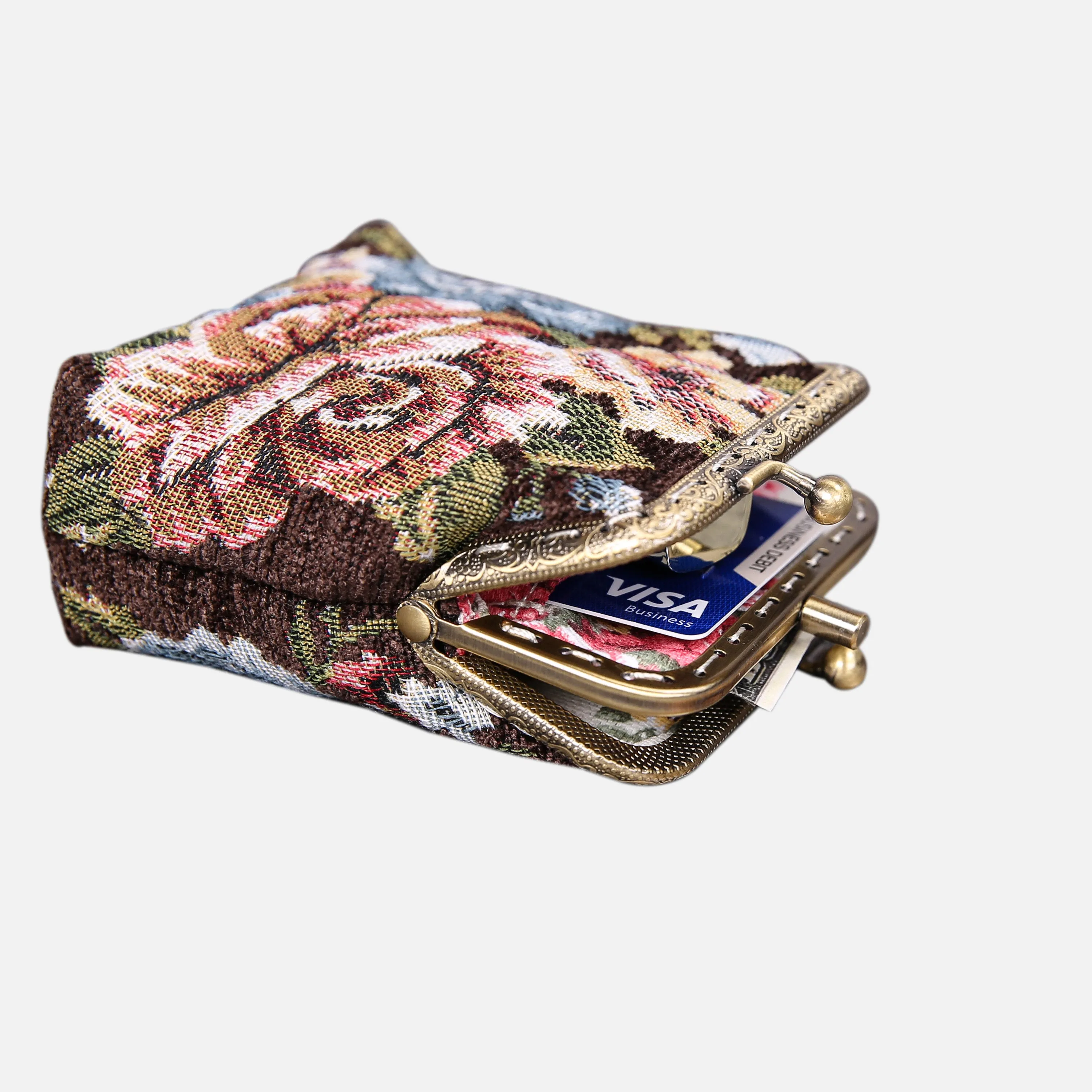 Floral Brown Double Kiss Clasp Coin Purse