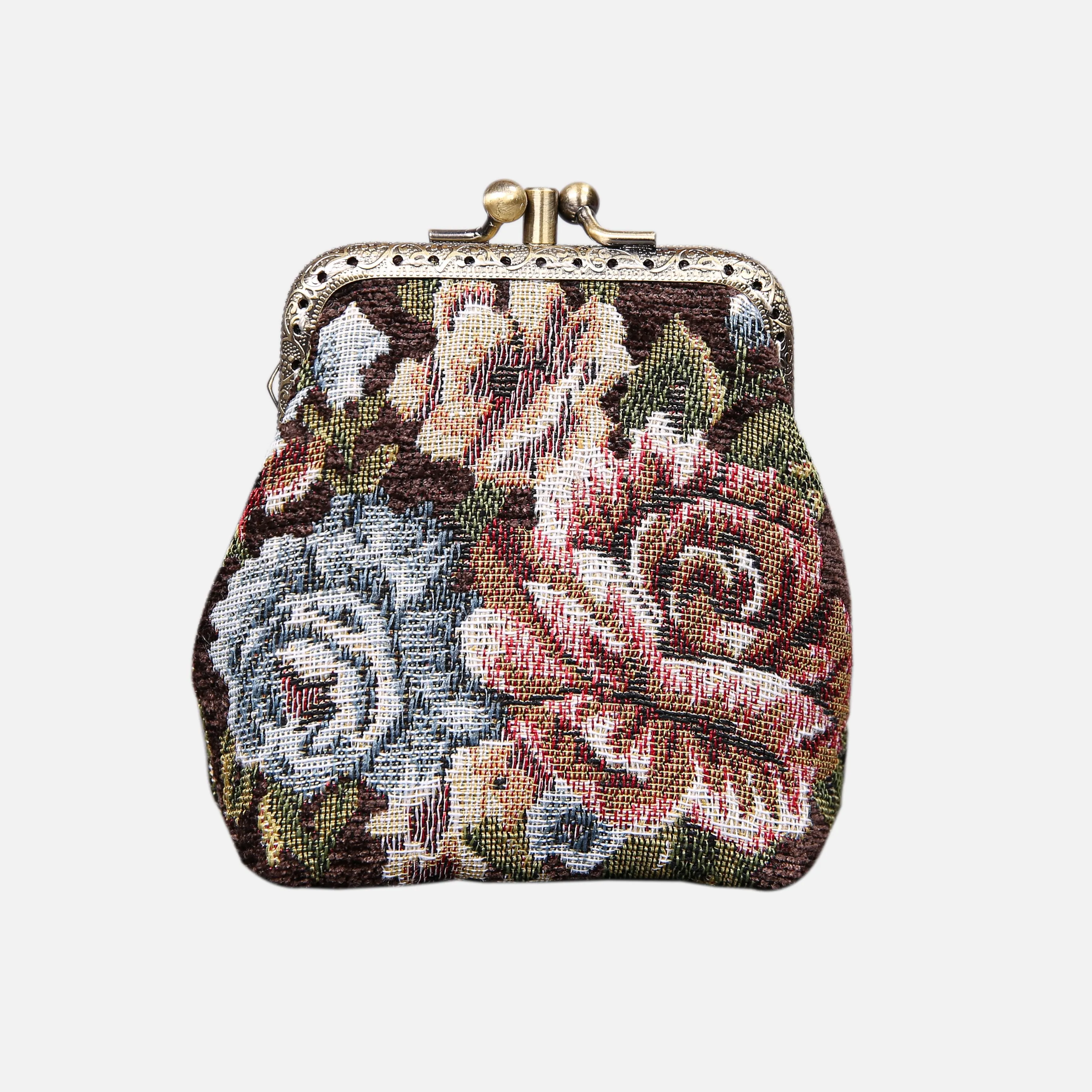 Floral Brown Double Kiss Clasp Coin Purse