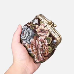 Floral Brown Double Kiss Clasp Coin Purse