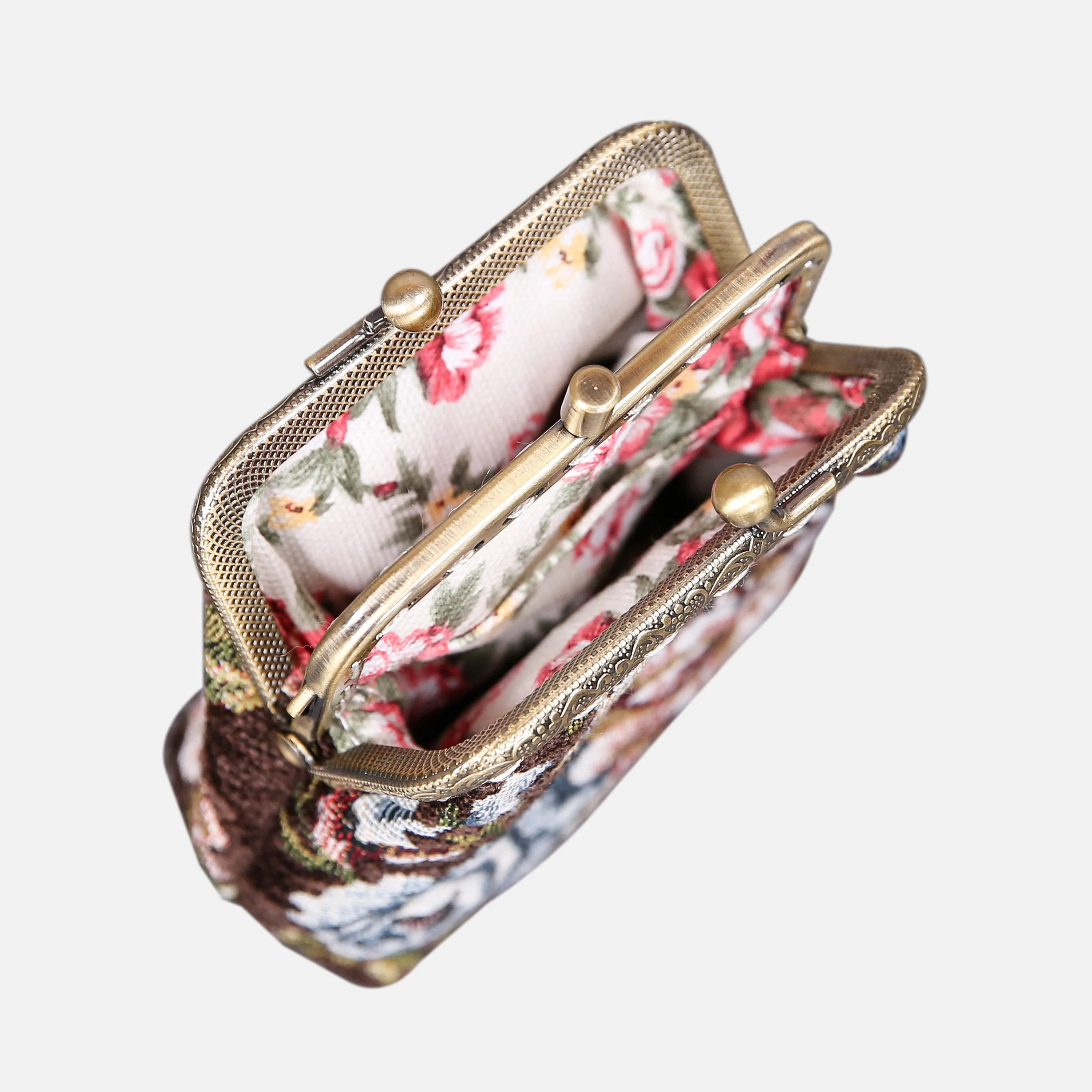 Floral Brown Double Kiss Clasp Coin Purse