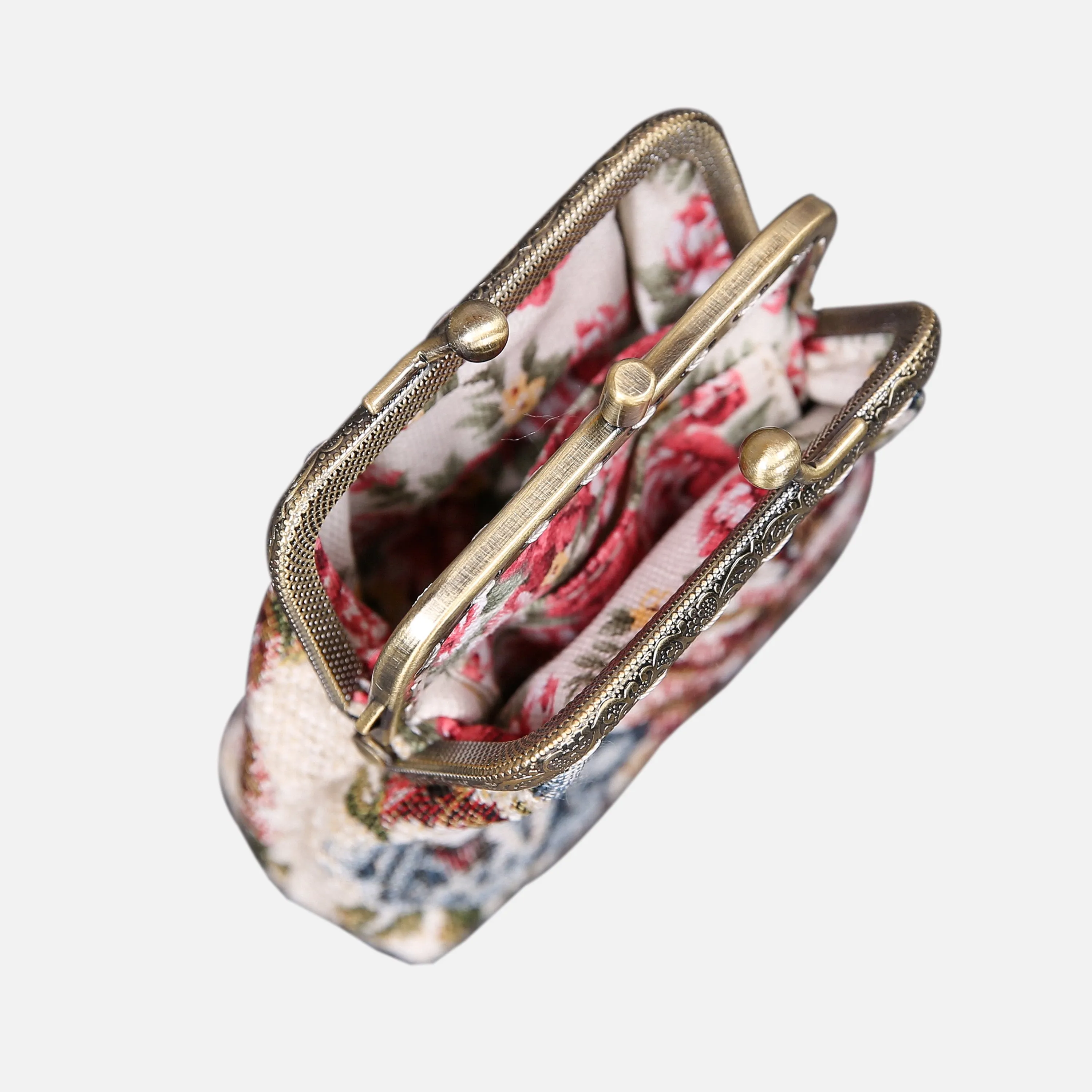 Floral Cream Double Kiss Clasp Coin Purse