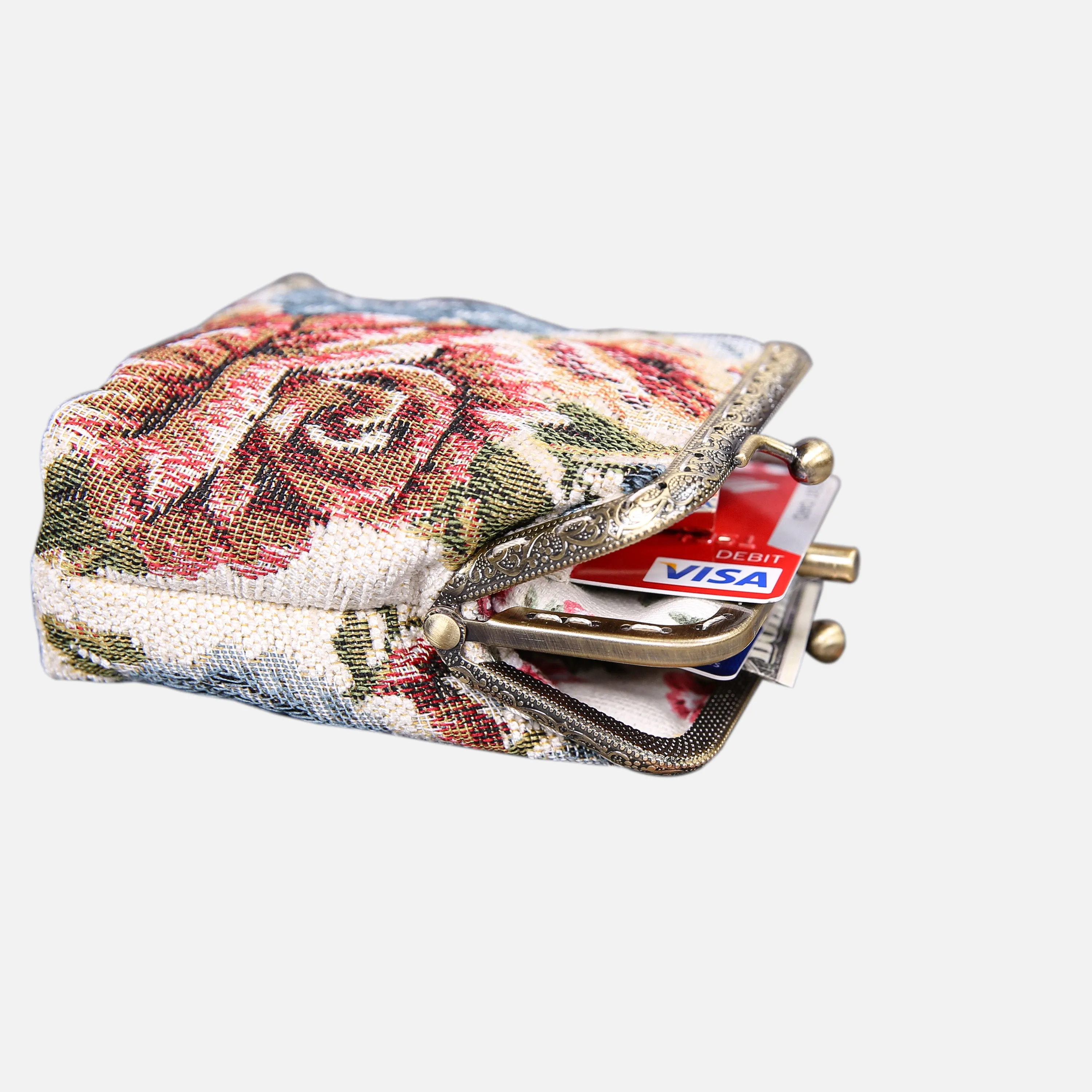 Floral Cream Double Kiss Clasp Coin Purse