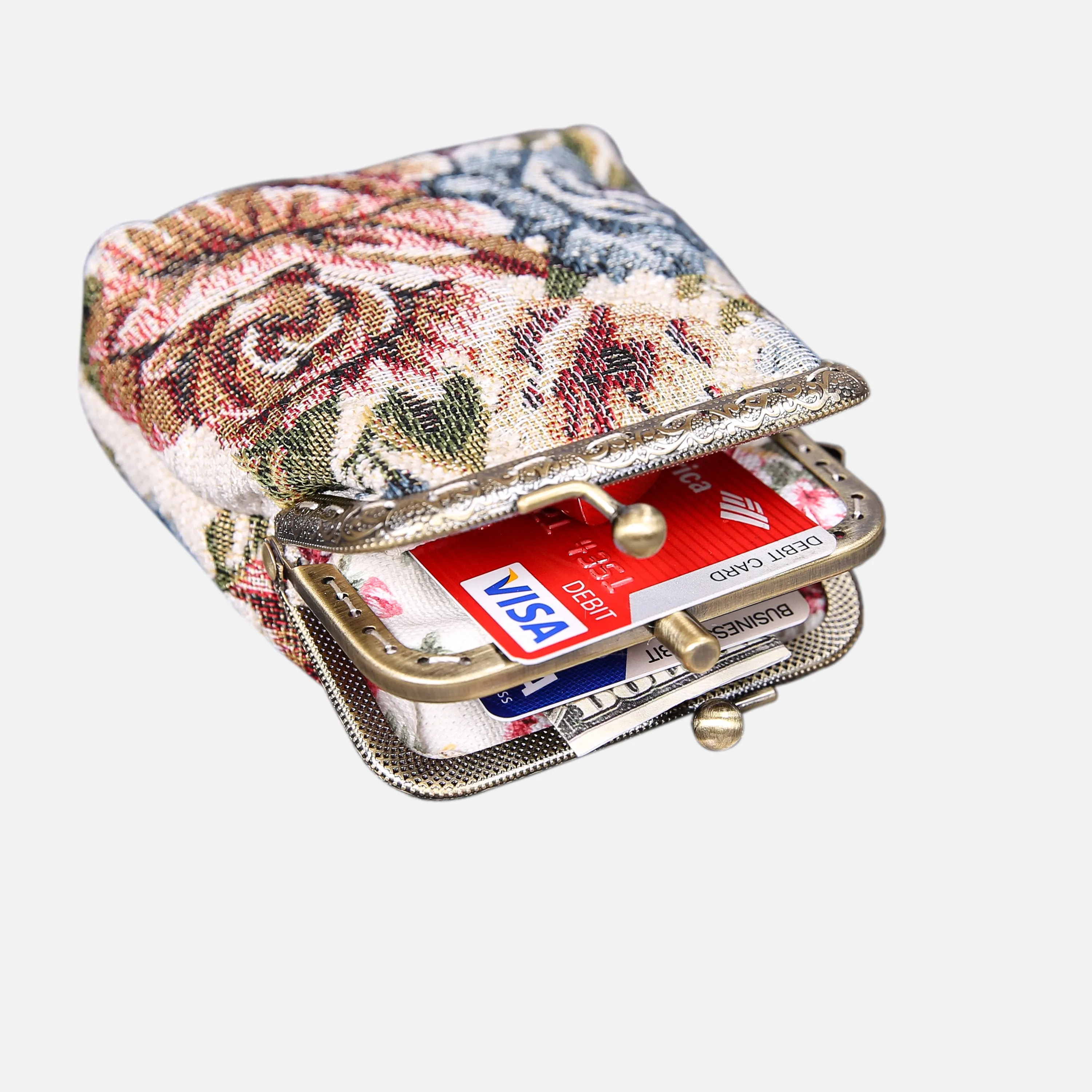 Floral Cream Double Kiss Clasp Coin Purse