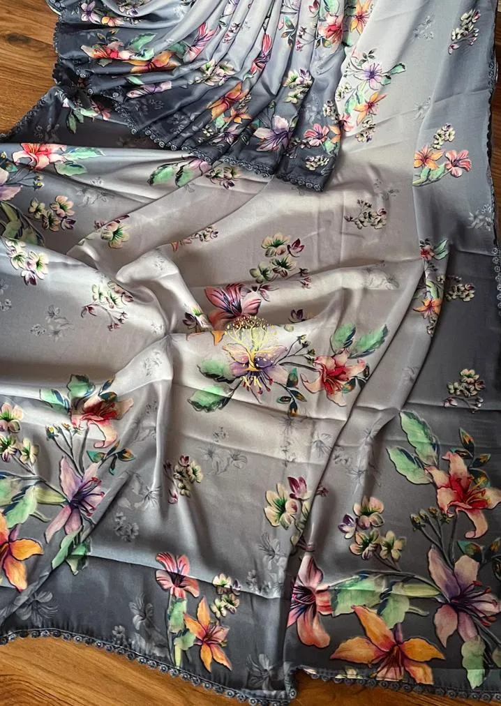 Floral printed crepe saree