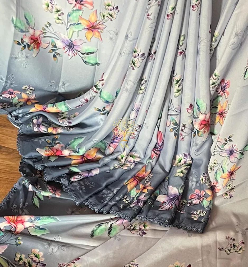 Floral printed crepe saree