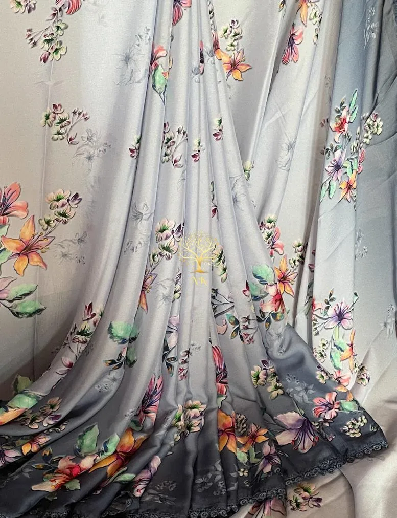 Floral printed crepe saree