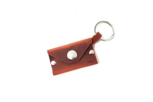 Full Grain Leather Keychain Coin Holder for Man and Women Airtag Wallet Brown
