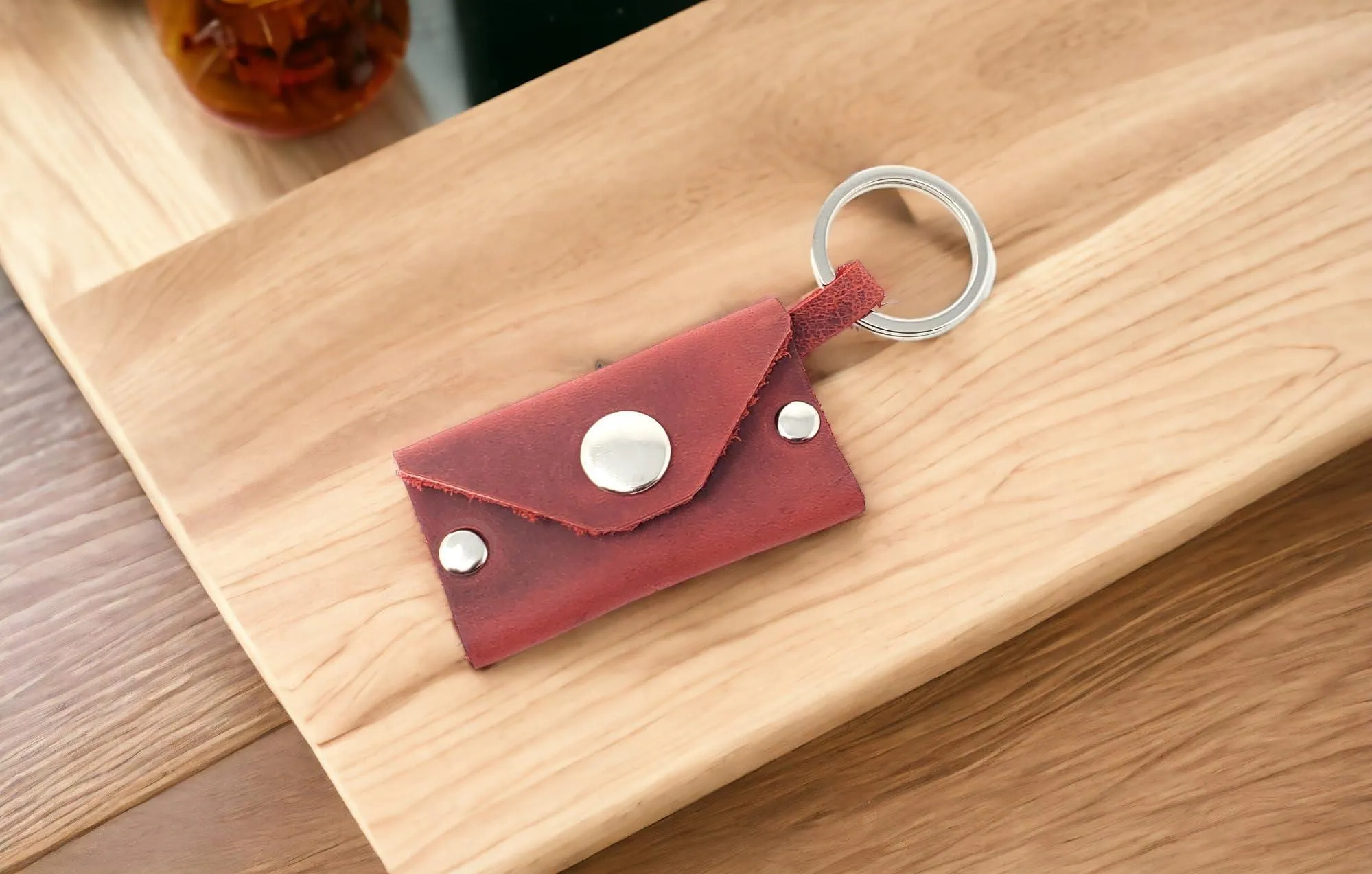 Full Grain Leather Keychain Coin Holder for Man and Women Airtag Wallet Brown