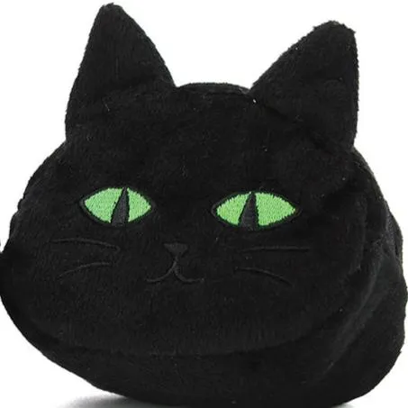 Furry Black Cat Coin Purse with Keychain
