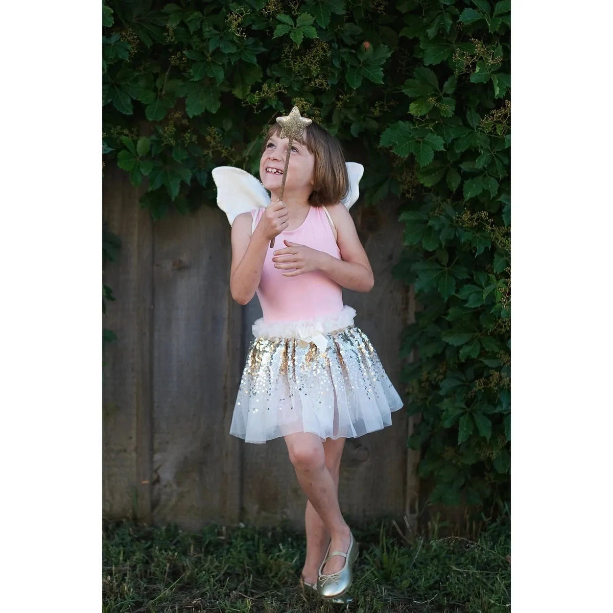 gracious gold sequins skirt, wings & wand size 4-6