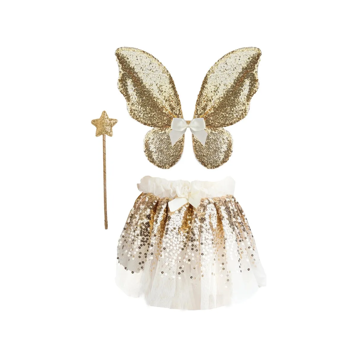 gracious gold sequins skirt, wings & wand size 4-6