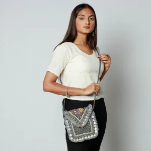 Grey - Banjara Vintage Embroidery Bead & Coin Work Sling Bag