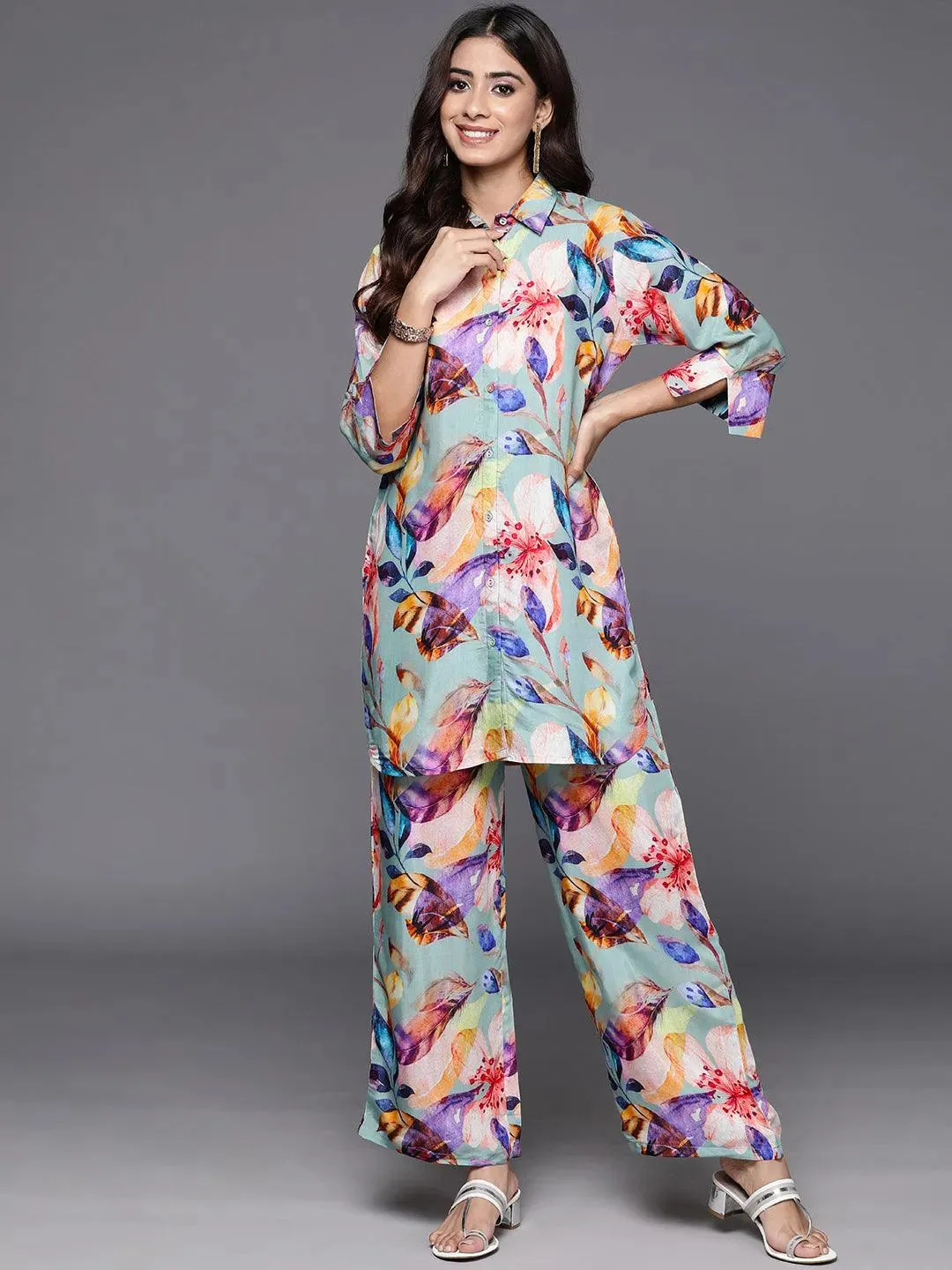 Grey Printed Cotton Co-Ords