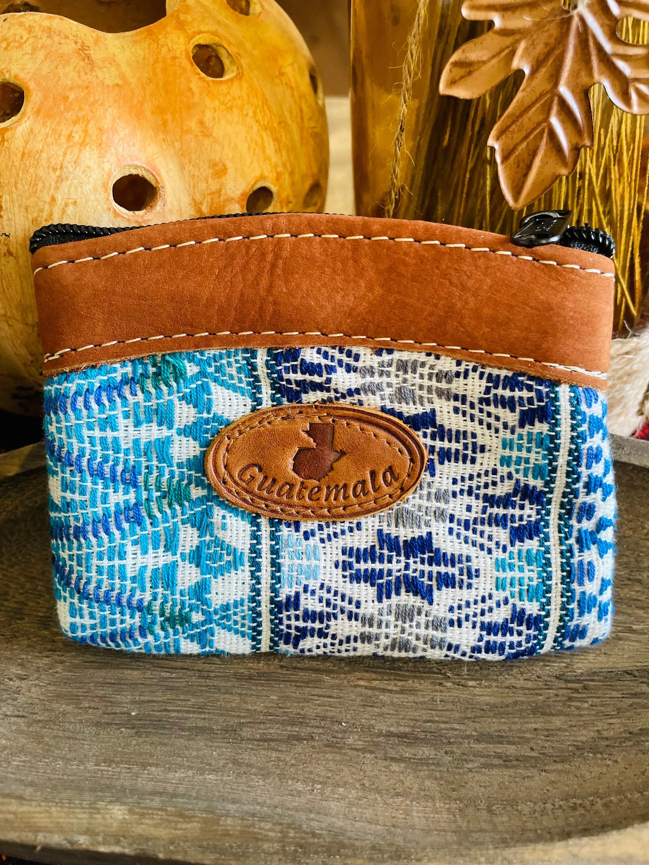 Guatemalan Embroidered Leather with Logo Coin Purse