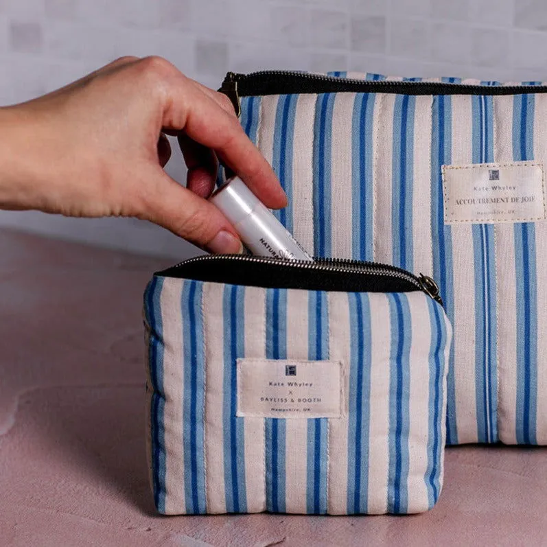Handmade quilted Coin / accessories purse - Santorini blue stripe