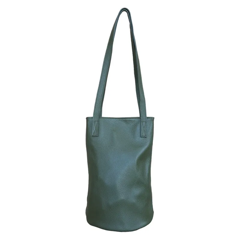 Italian Leather Bucket Bag in Olive Green
