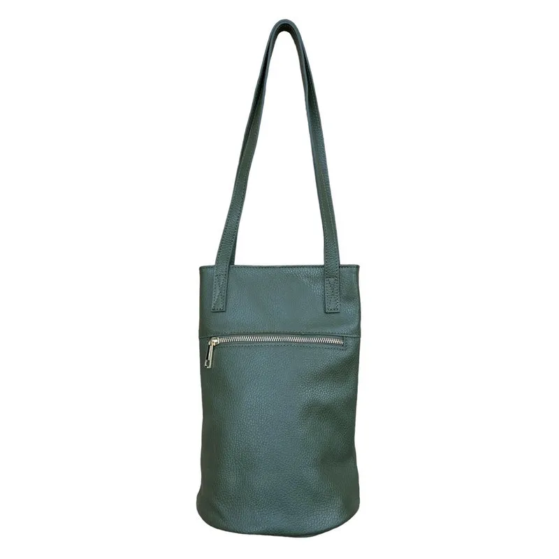 Italian Leather Bucket Bag in Olive Green