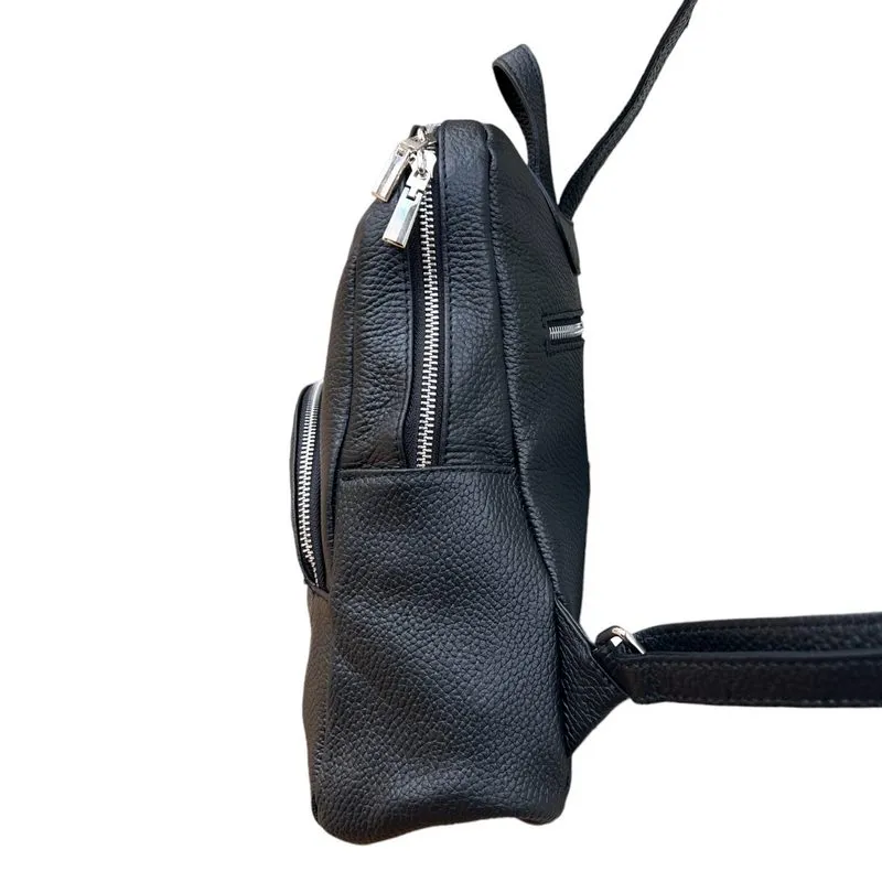 Italian Leather Medium Backpack in Black