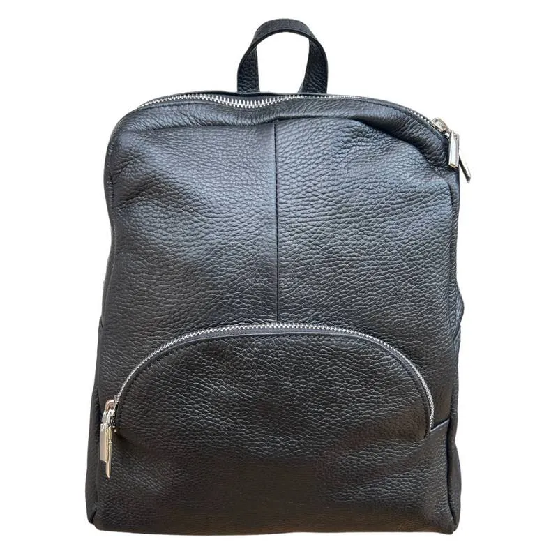 Italian Leather Medium Backpack in Black