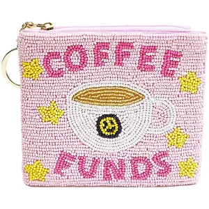 Jen & Co Ricki Beaded Coin Pouch Coffee Funds Synthetic