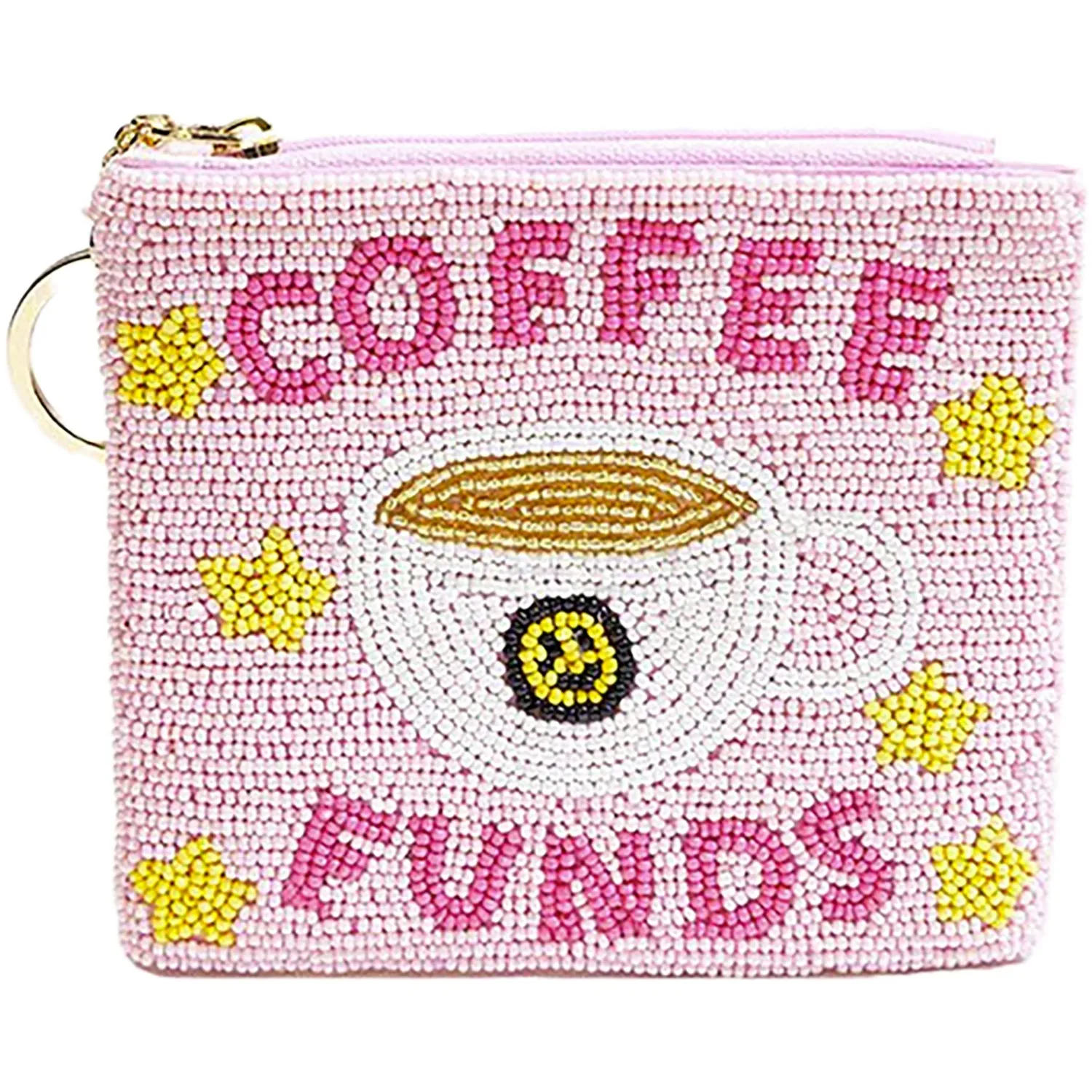 Jen & Co Ricki Beaded Coin Pouch Coffee Funds Synthetic