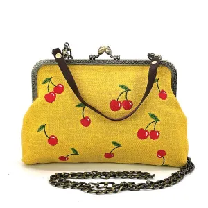 Kiss Lock Embroidered Cherry Bag