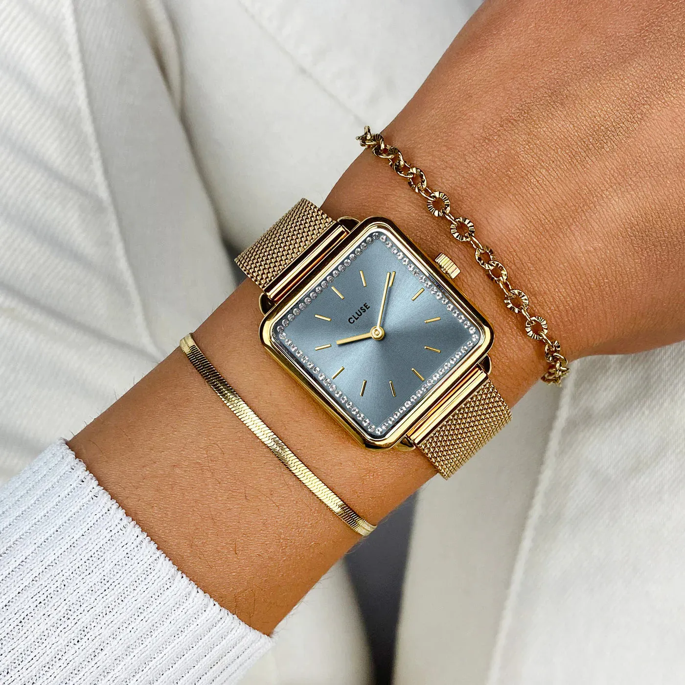 La Tétragone Watch Mesh stones Light Blue, Gold