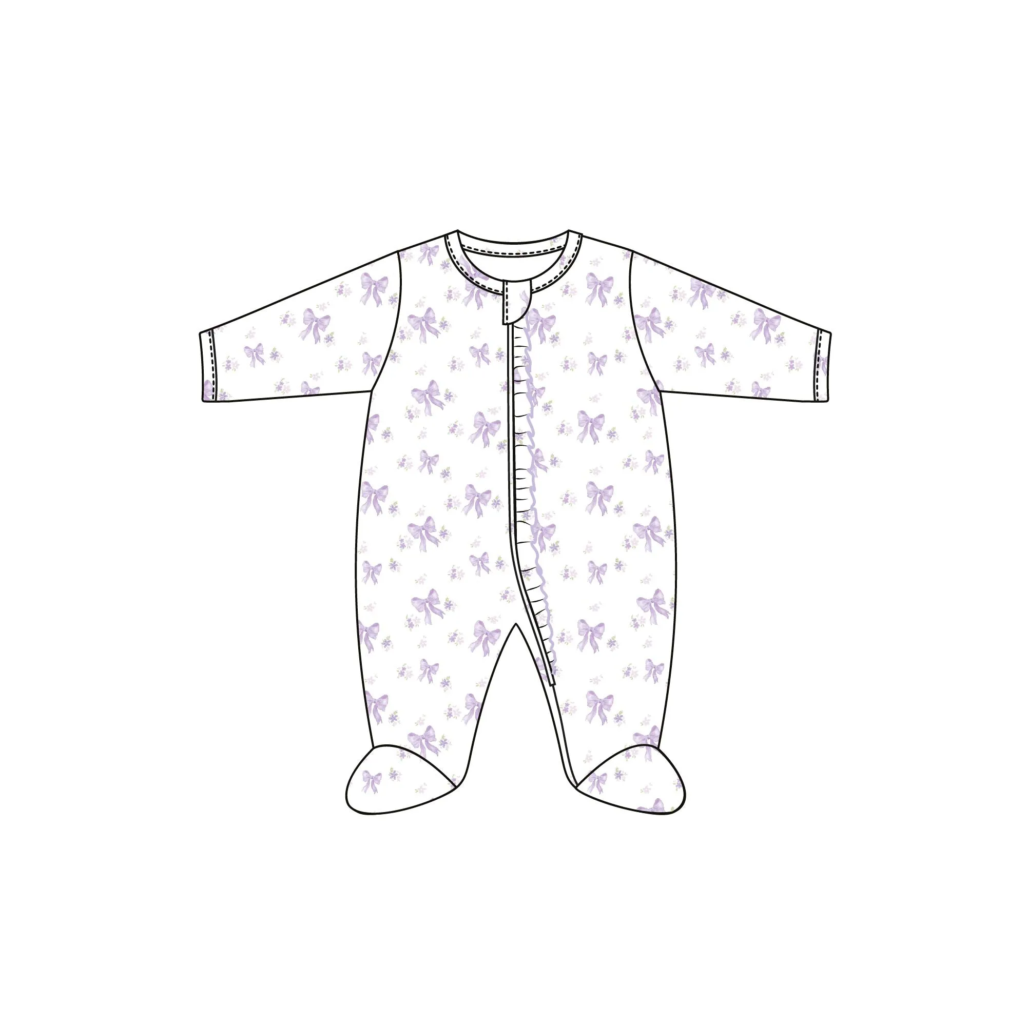 Lavender Bows Zippered Footie