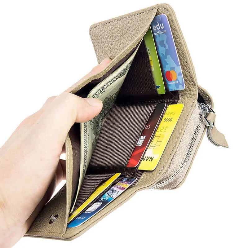 Leather RFID Mini Wallet with Zippered Coin Pocket