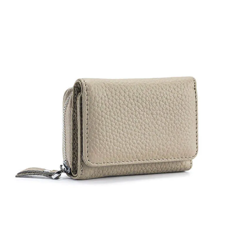 Leather RFID Mini Wallet with Zippered Coin Pocket