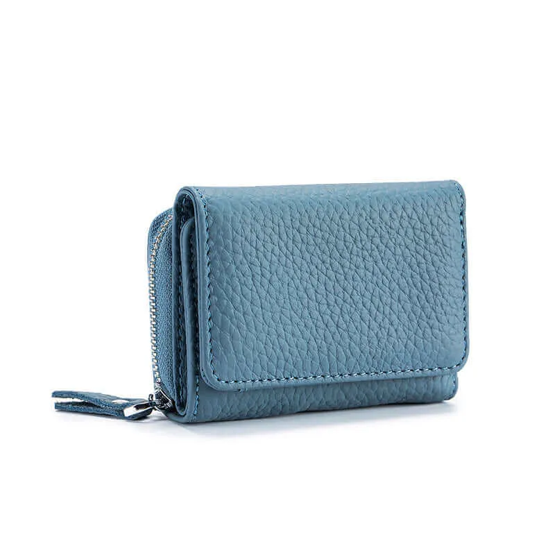 Leather RFID Mini Wallet with Zippered Coin Pocket