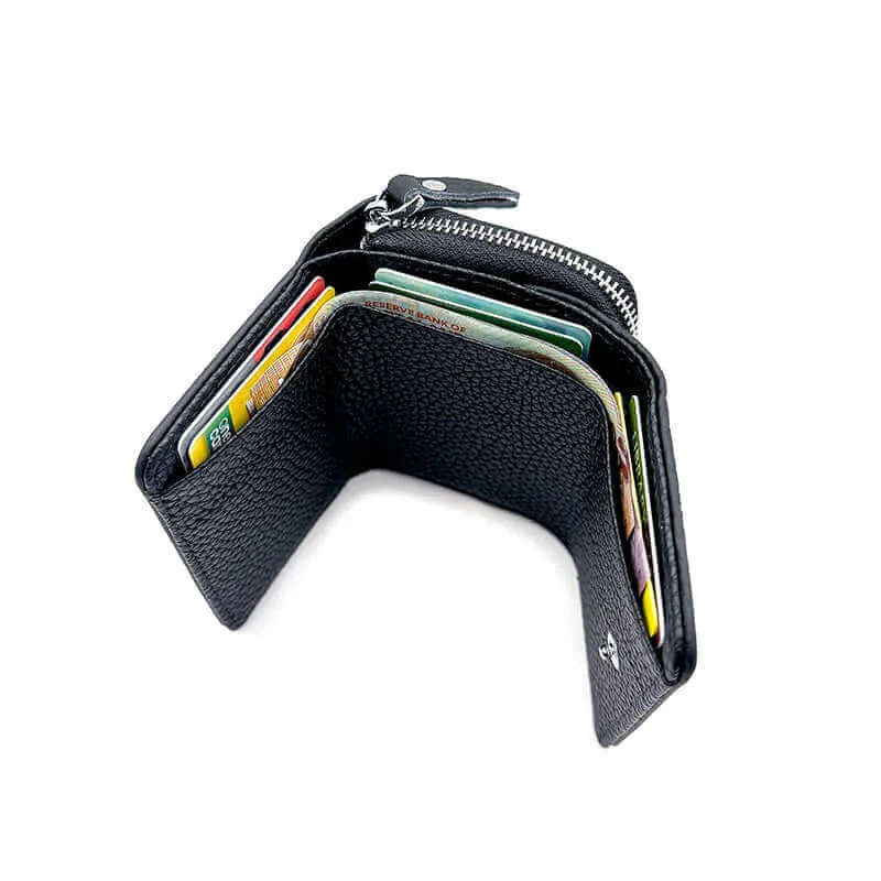 Leather RFID Mini Wallet with Zippered Coin Pocket